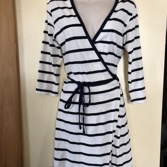 AQUA MARITIME 100% cotton striped wrap 3/4sl dress - Picture 3 of 8